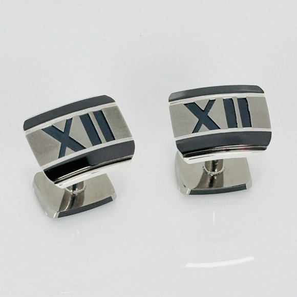 RARE Tiffany Atlas Cufflinks in Titanium and Silver Roman Numerals XII 12